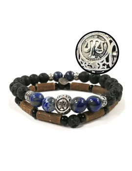 Collection zodiaque Balance duo de bracelets en noisetier à long bec, pierres de lave et lapis-lazuli 20cm Pur Noisetier